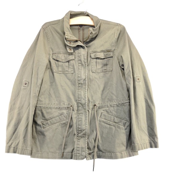 Max Jeans Women's Full Zip Utility Jacket Green Medium Drawstring Waist - Picture 1 of 13